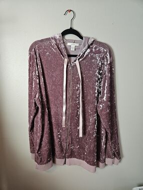 Sejour Velvet Zip Hoodie in Dusty Mauve